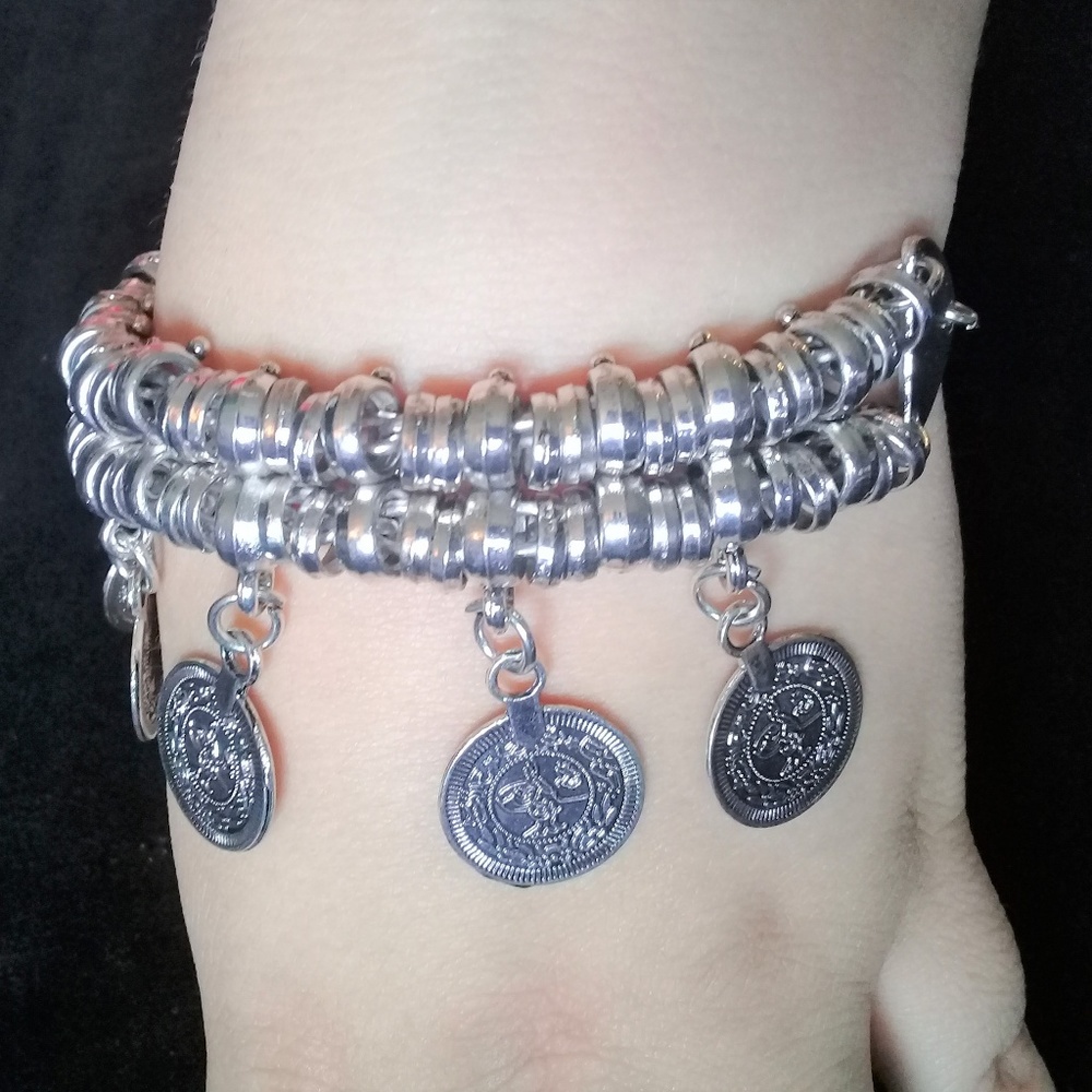 Boho Two Layer Silver Circle Bracelet - image 2